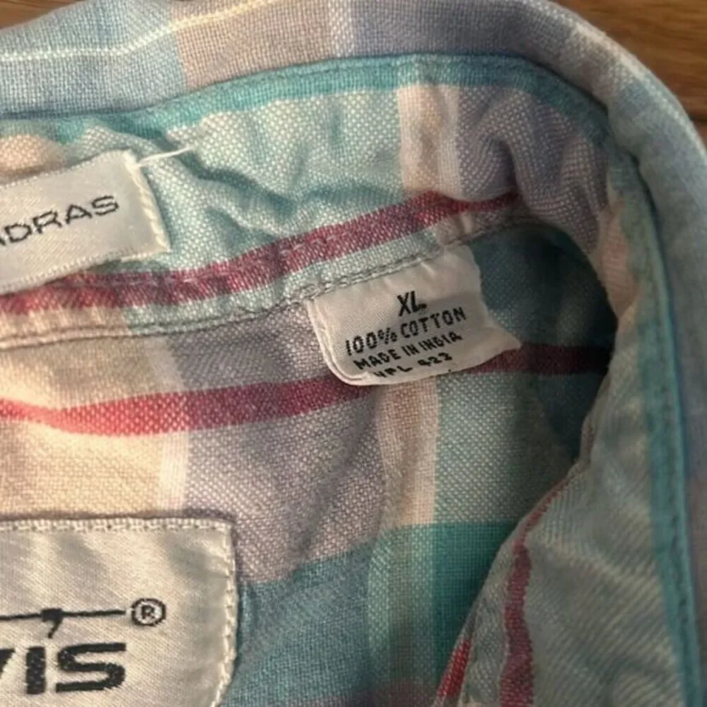 LEVIS authentic madras pastel plaid button up shirt short sleeve casual‎ eastern